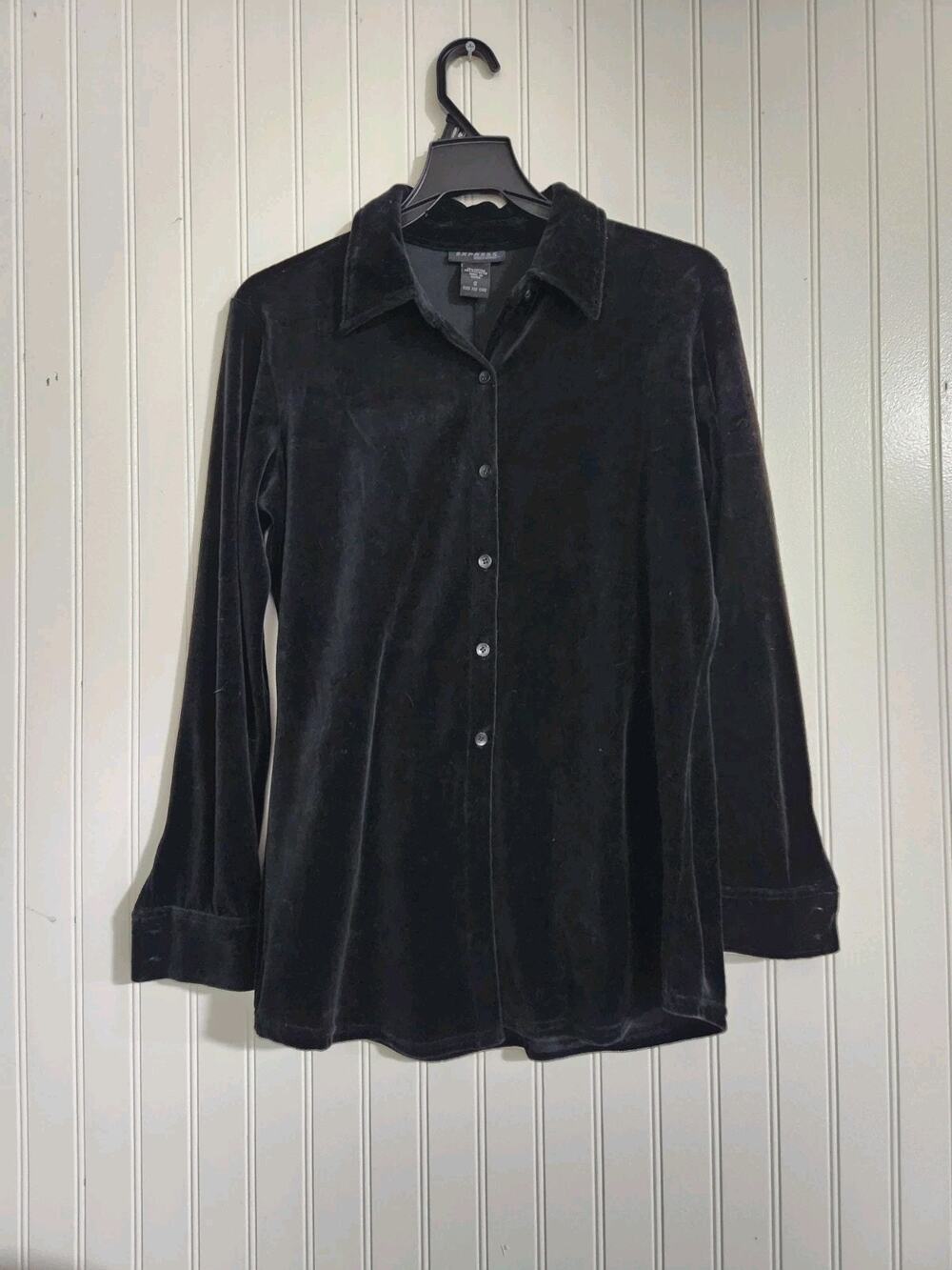 Express Vintage Size S Velvet Button Up Shacket Shirt Blouse Black Cotton Blend